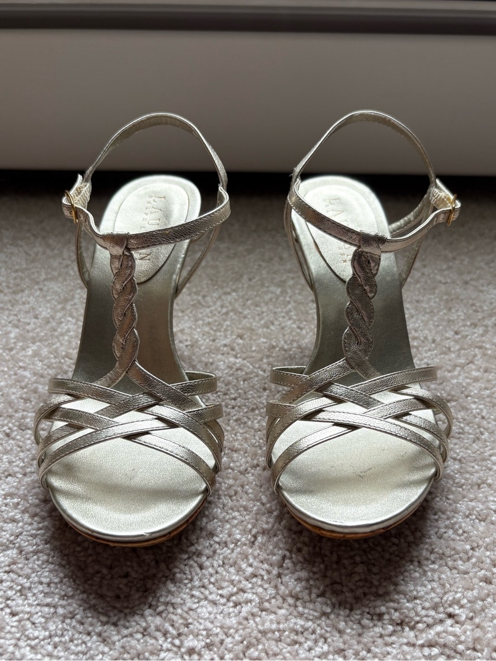 Lauren Ralph Lauren Metallic Gold Braided T-Strap Heels